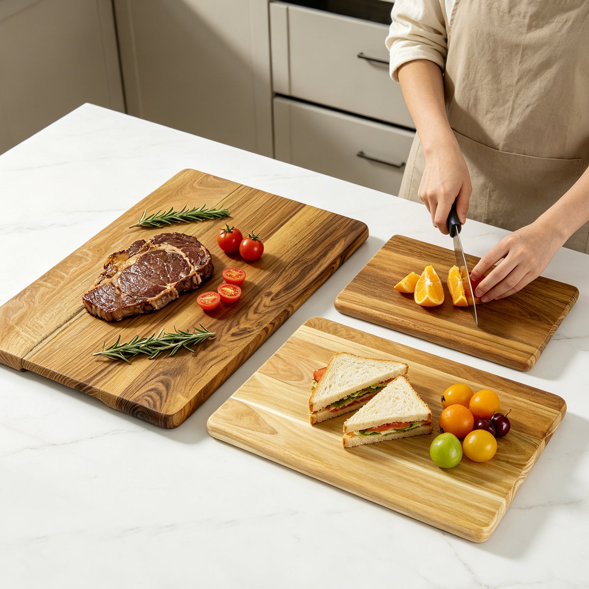 TEAK 3 IN 1 CUTTING BOARD SET