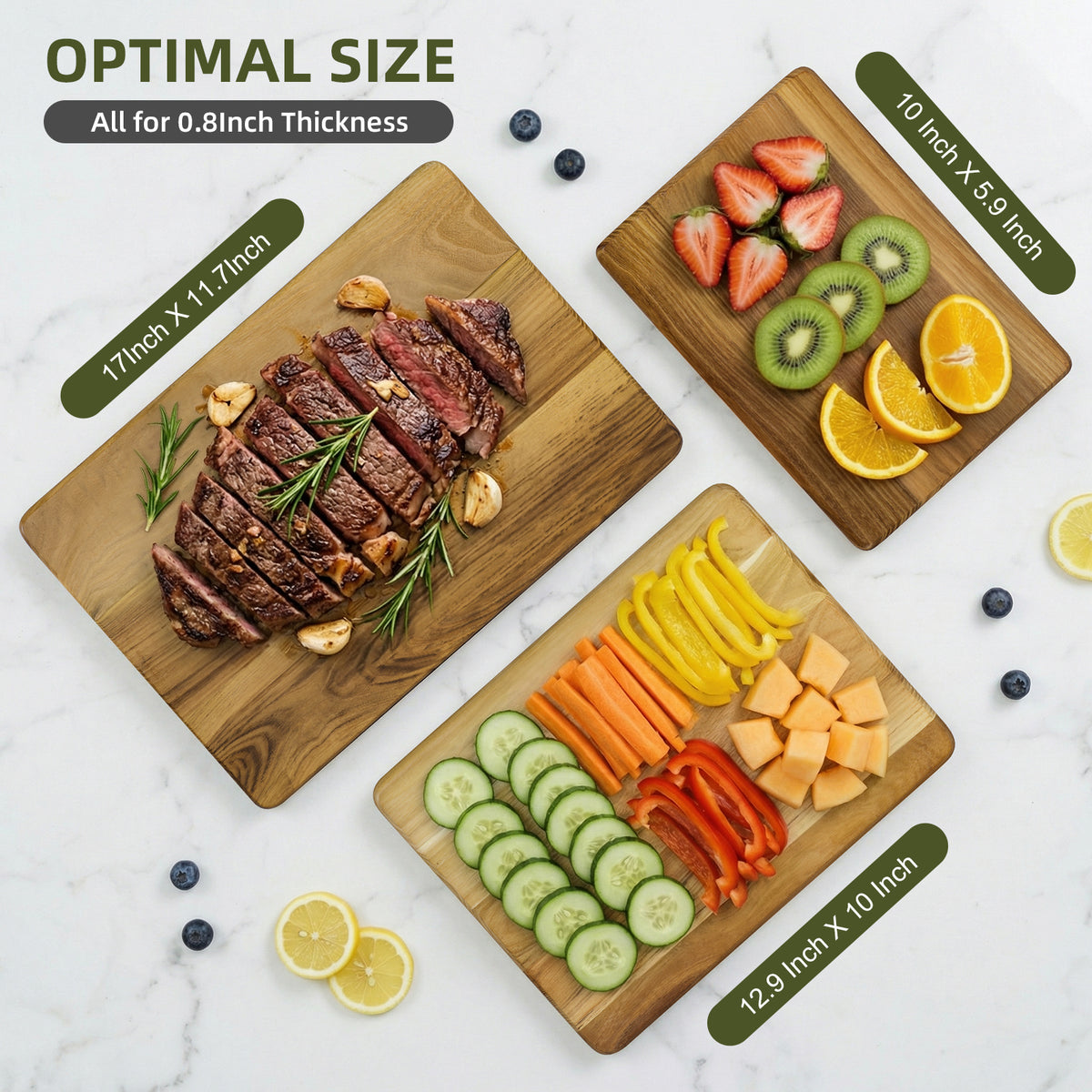TEAK 3 IN 1 CUTTING BOARD SET