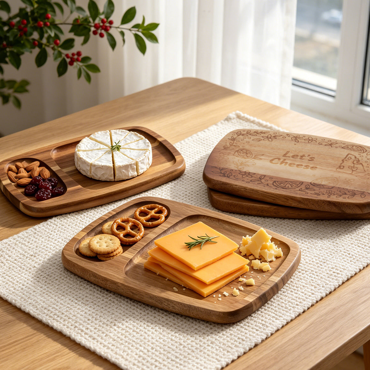 ACACIA WOOD CHEESE BOARD SET