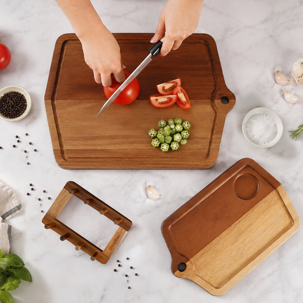 ACACIA WOOD & CARBONIZED OAK CUTTING BOARD